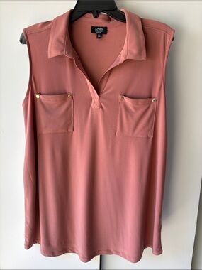 Jones New York Dusty Rose Sleeveless Collared Pocket Tank